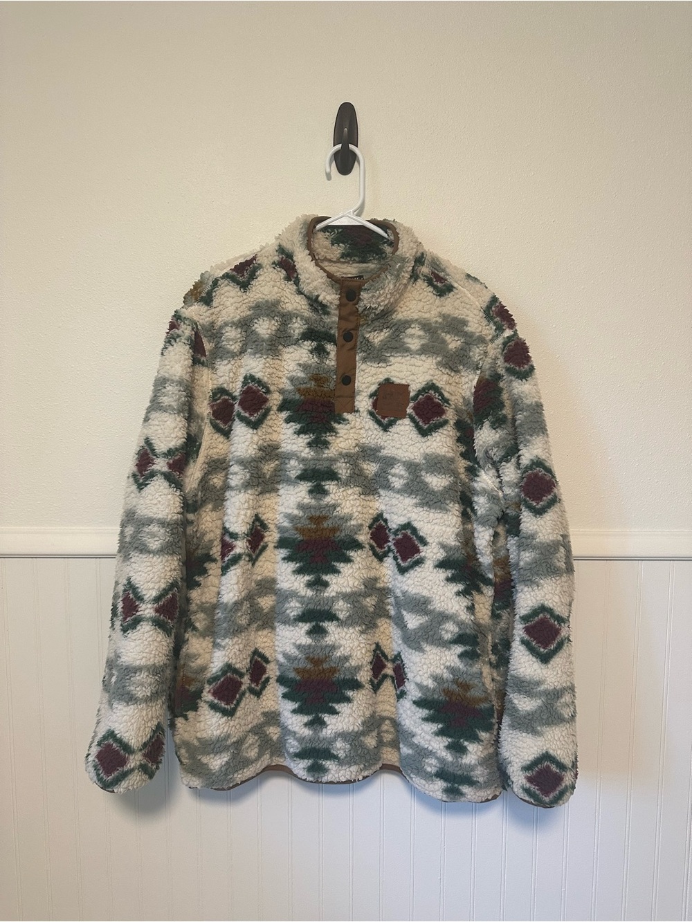 Home Free Aztec Fleece Pullover Jacket Southwestern Sherpa Snap Button - 2XL